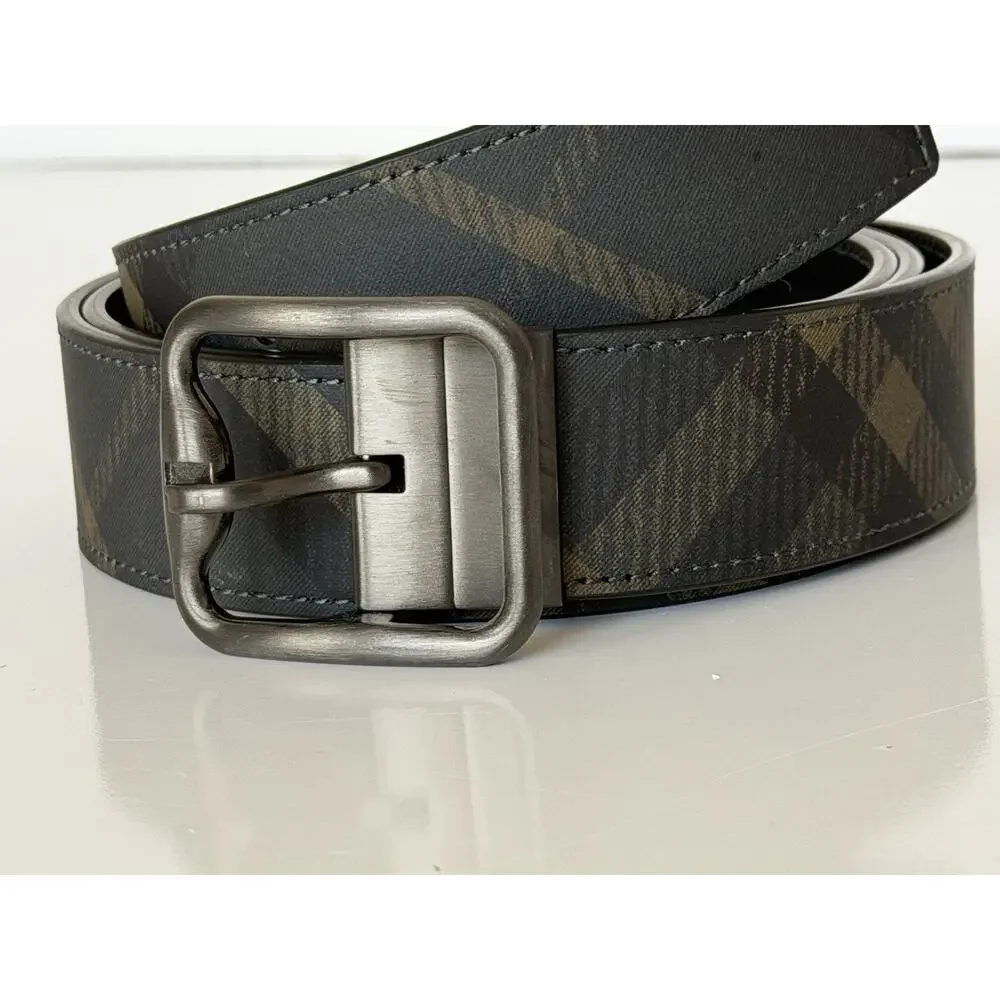 Burberry Reversible Check B Buckle Leather Wide Belt 46/115 8098126 IT NEW $550